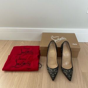 Christian Louboutin Black Lace and Leather Heels